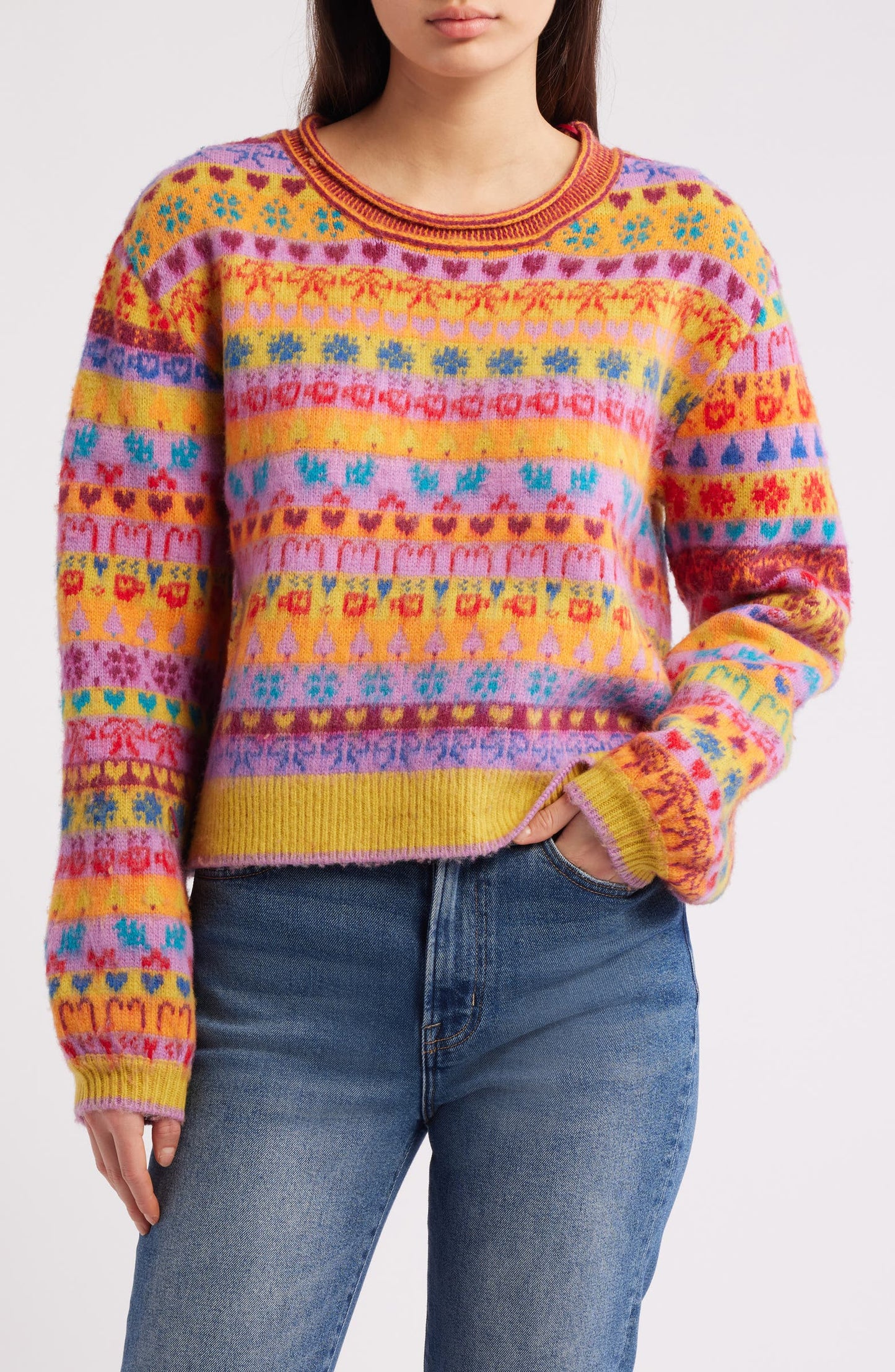 Multi-color printed knit sweater