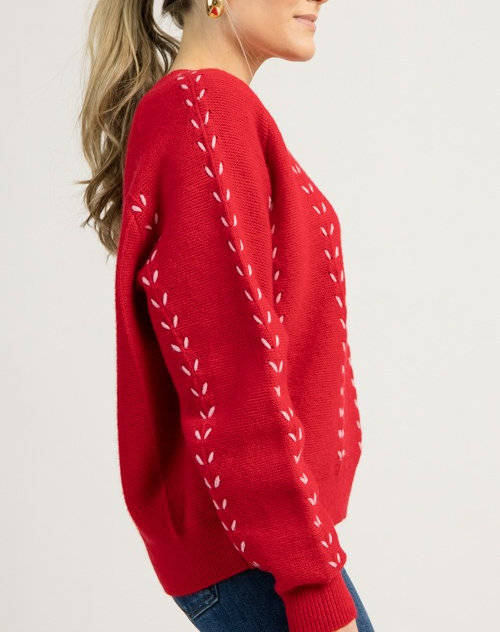 In Stitches Sweater, Red Pink