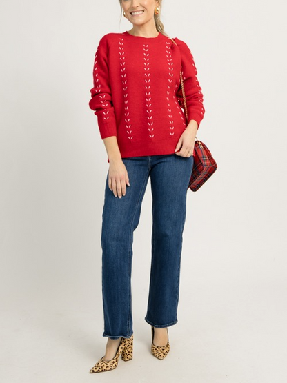 In Stitches Sweater, Red Pink