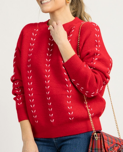 In Stitches Sweater, Red Pink
