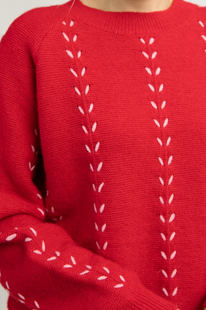 In Stitches Sweater, Red Pink