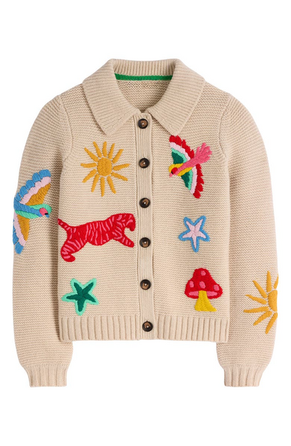 Embroidered Collared Cardigan