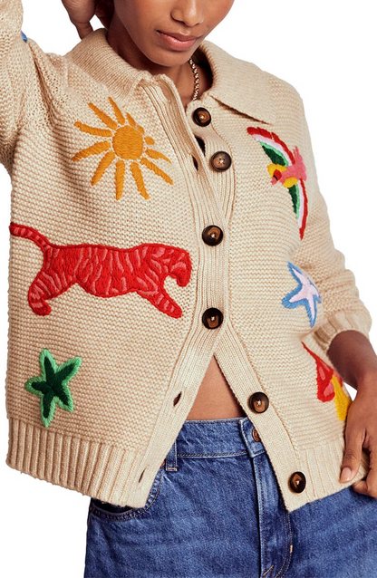 Embroidered Collared Cardigan