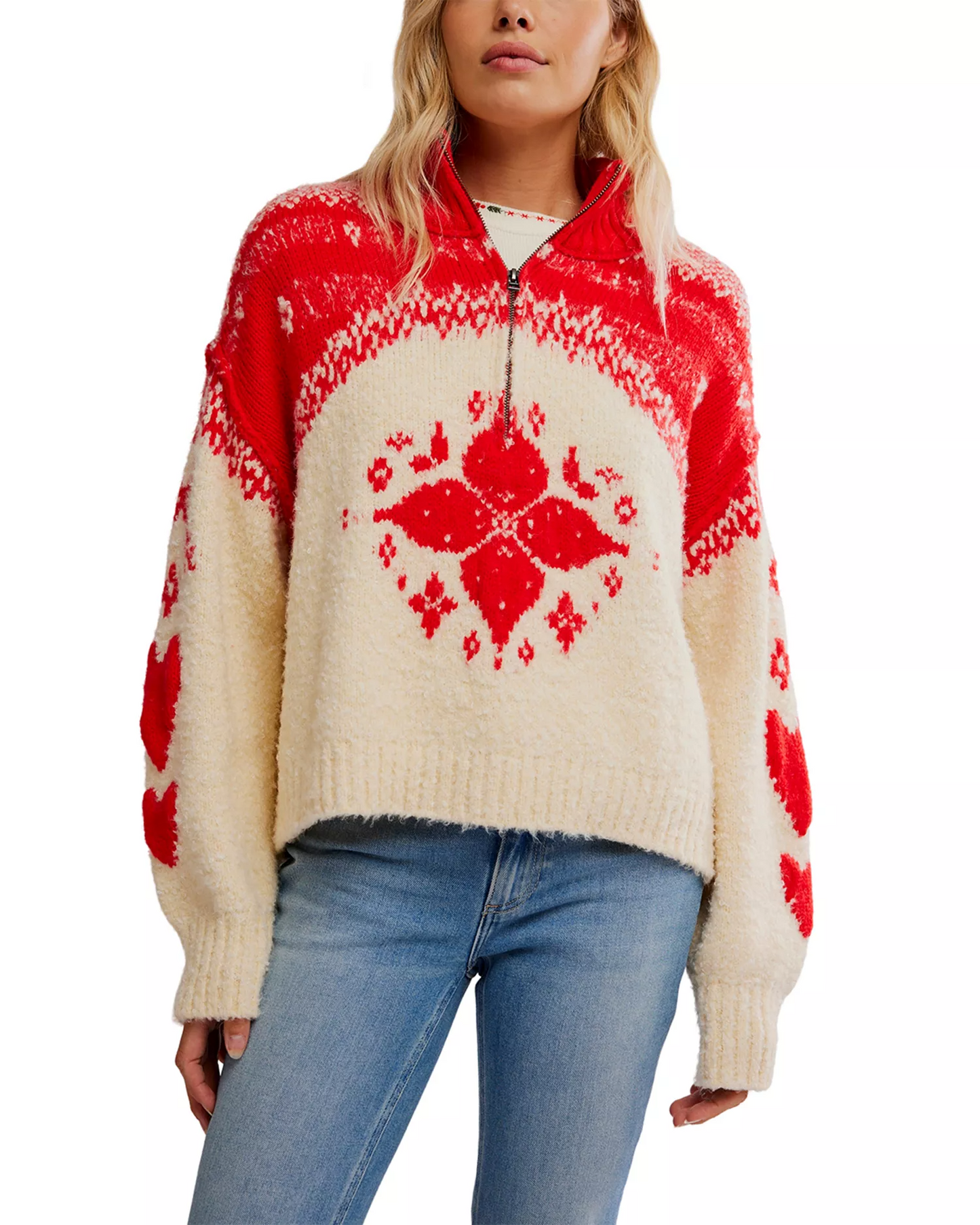 Half-zip knit printed sweater