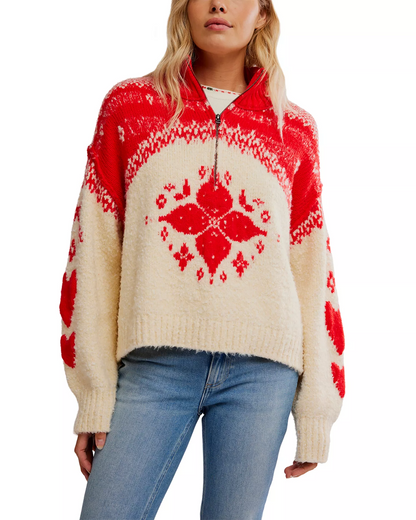 Half-zip knit printed sweater