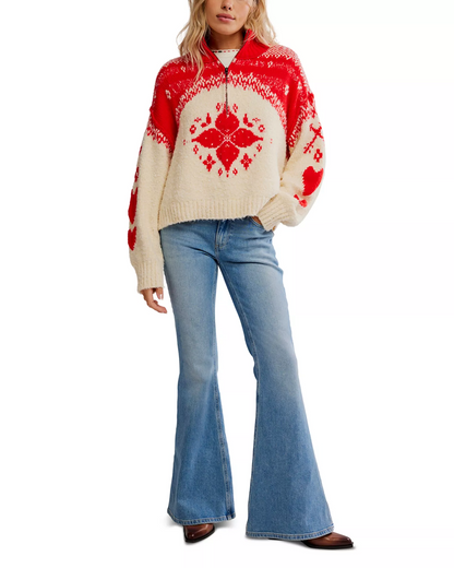 Half-zip knit printed sweater