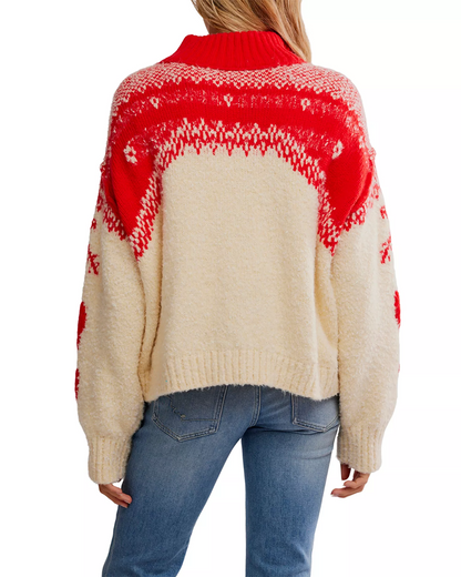 Half-zip knit printed sweater