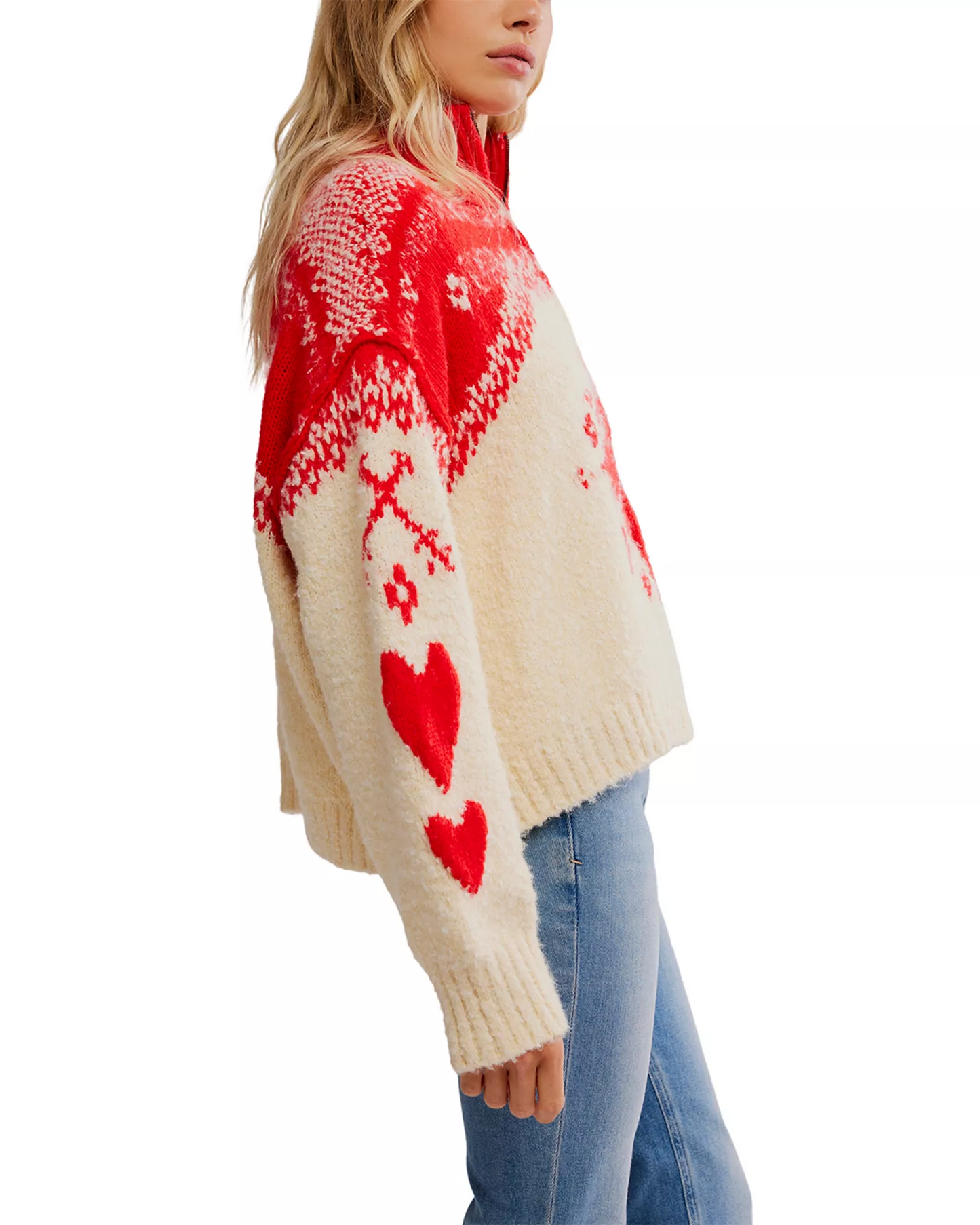 Half-zip knit printed sweater