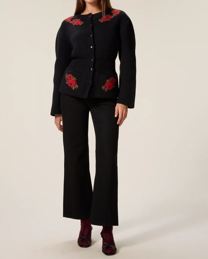 Wool Knit Embroidered Cardigan