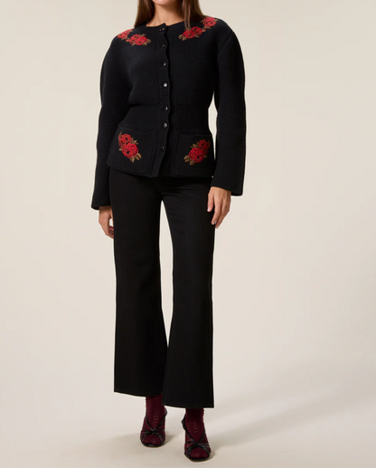 Wool Knit Embroidered Cardigan