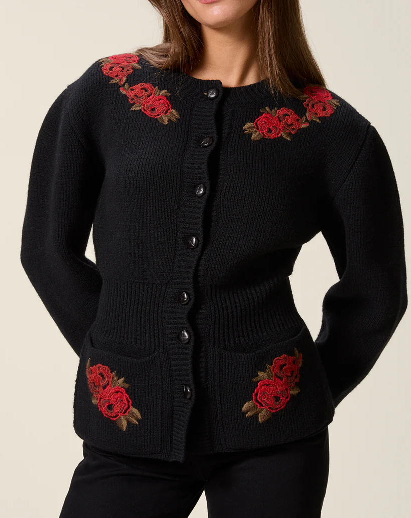 Wool Knit Embroidered Cardigan