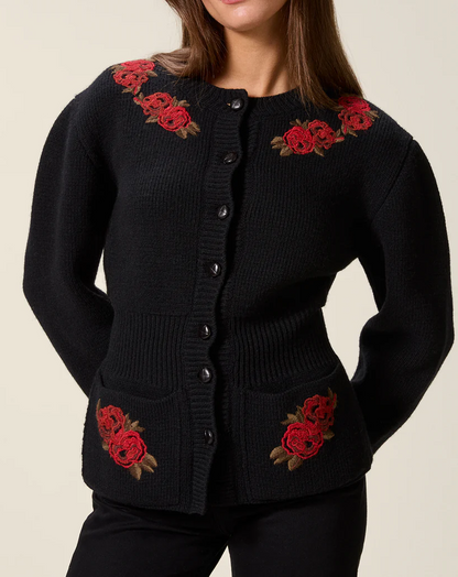 Wool Knit Embroidered Cardigan