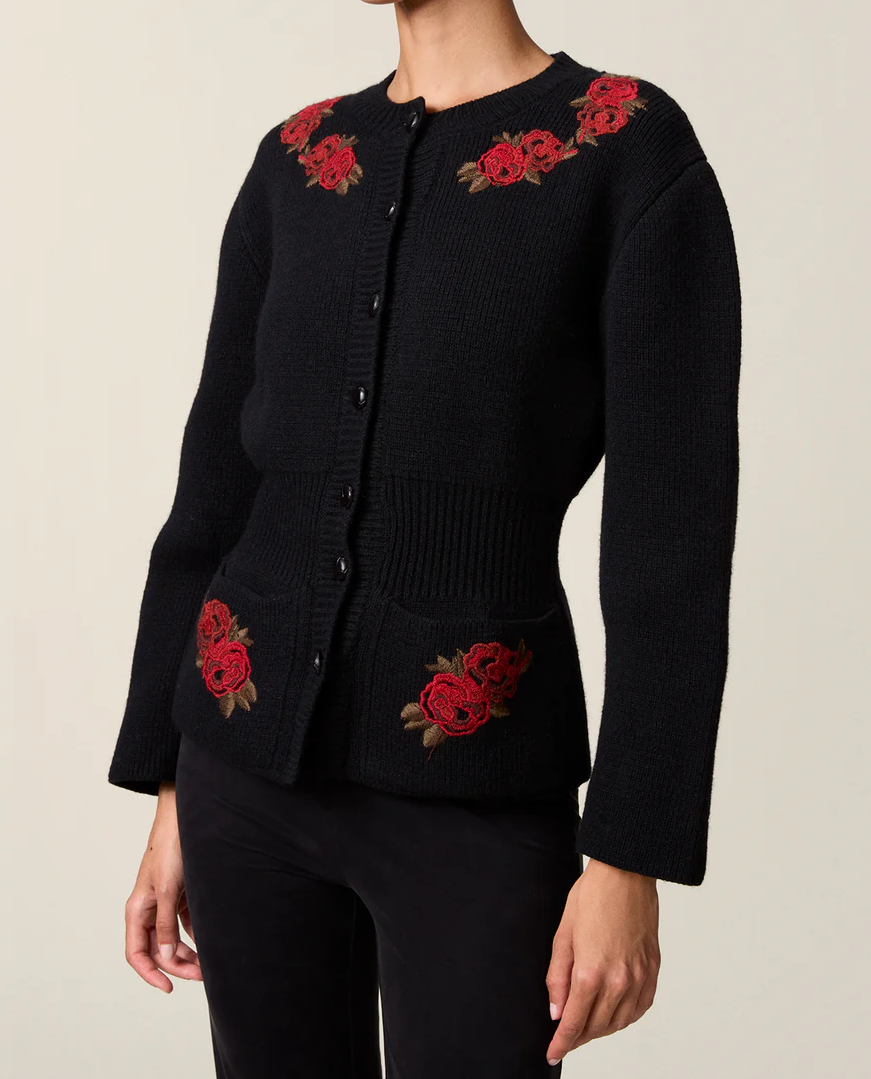 Wool Knit Embroidered Cardigan