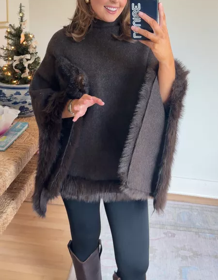 Faux Fur Knit Shawl Cape