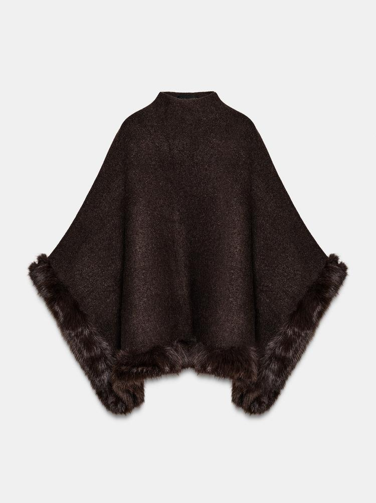 Faux Fur Knit Shawl Cape