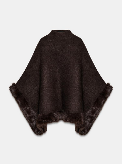 Faux Fur Knit Shawl Cape