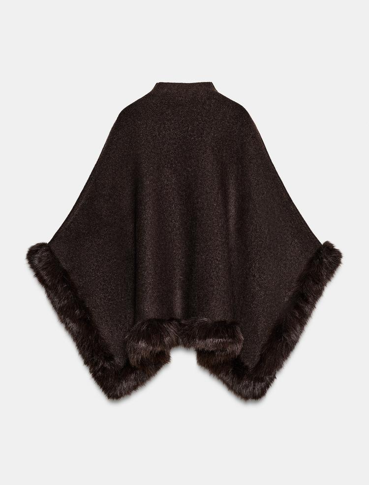 Faux Fur Knit Shawl Cape