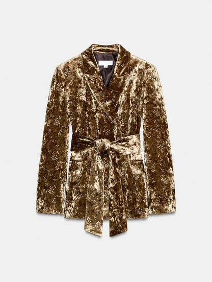 Metallic-thread velvet blazer with belt