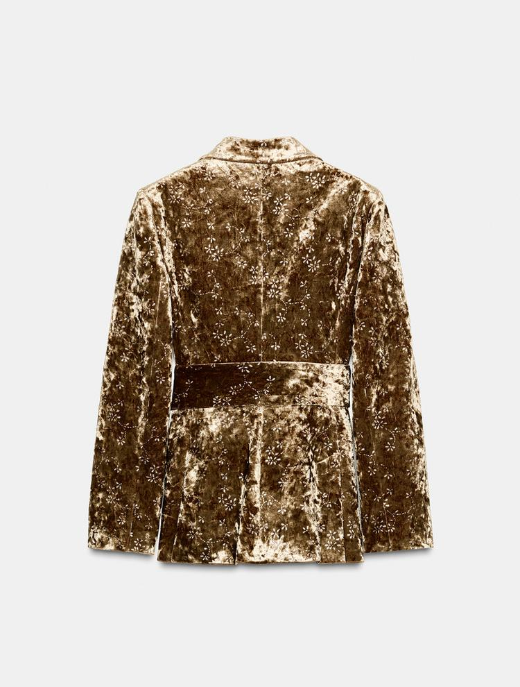 Metallic-thread velvet blazer with belt