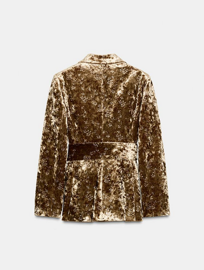 Metallic-thread velvet blazer with belt