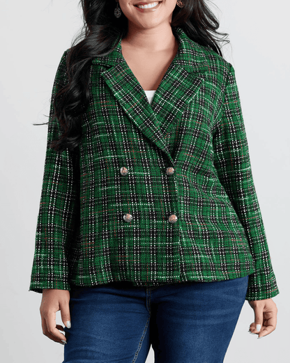 Tweed Plaid Double Button Jacket