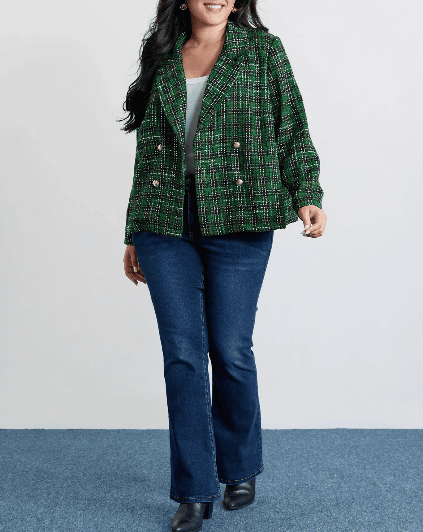 Tweed Plaid Double Button Jacket