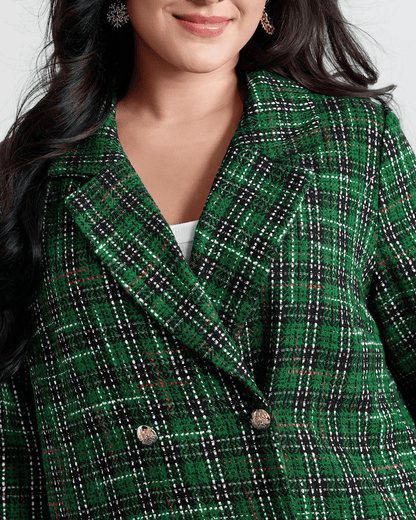 Tweed Plaid Double Button Jacket