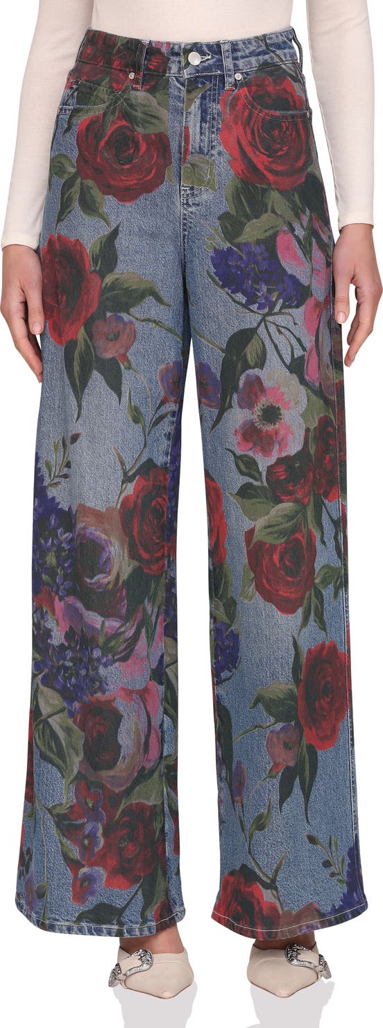 Floral Print High Waist Wide Leg Jeans