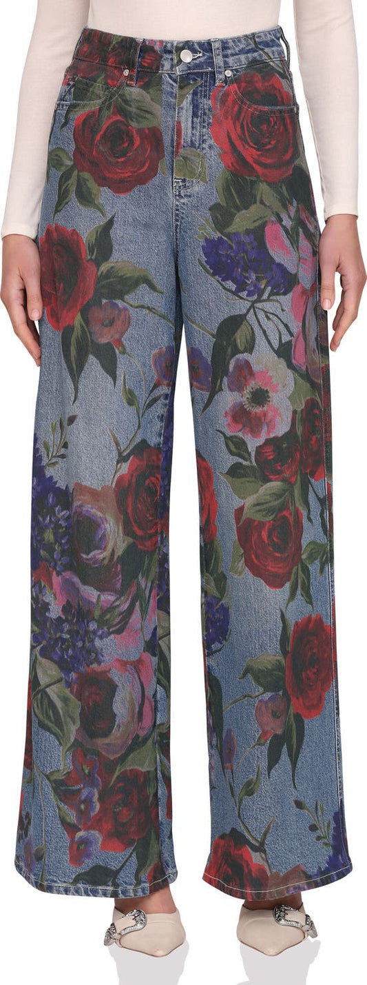 Floral Print High Waist Wide Leg Jeans