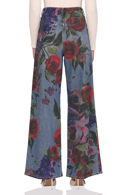 Floral Print High Waist Wide Leg Jeans
