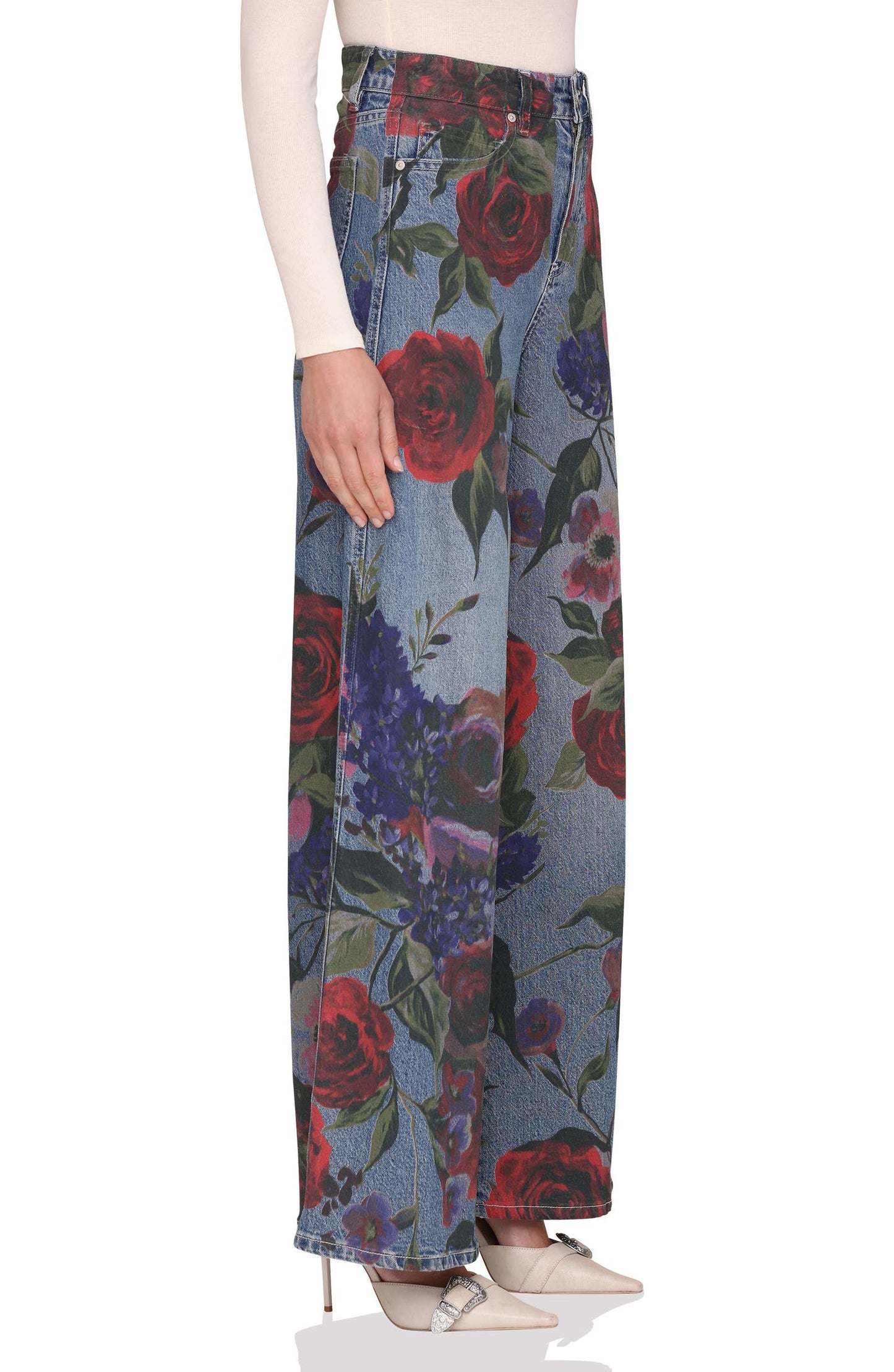 Floral Print High Waist Wide Leg Jeans