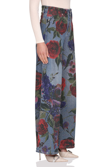 Floral Print High Waist Wide Leg Jeans