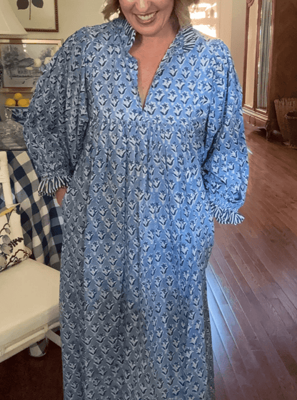 Newest Cotton Block Print Maxi Dress