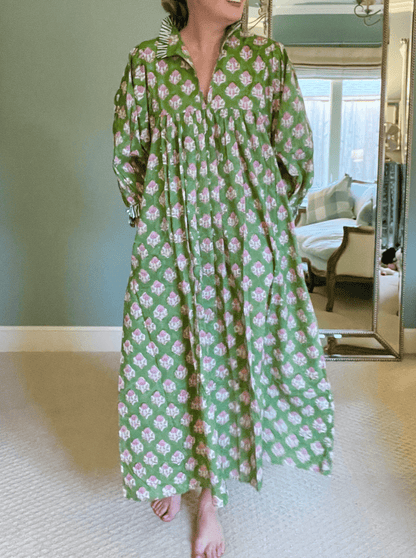 Newest Cotton Block Print Maxi Dress