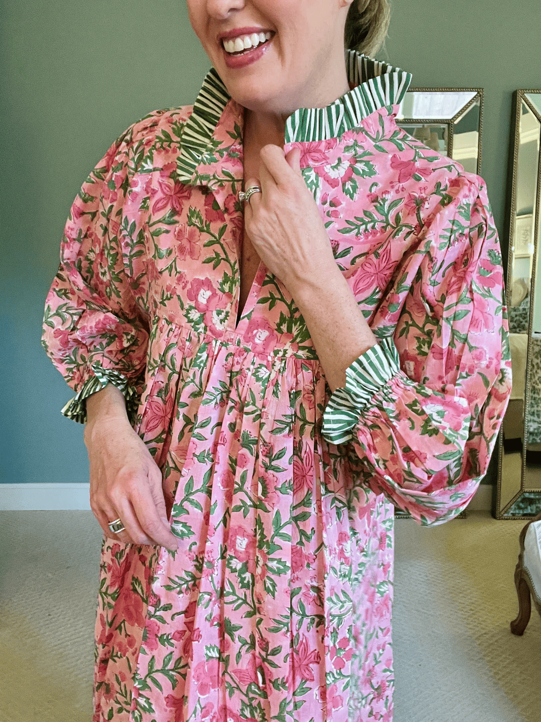 Newest Cotton Block Print Maxi Dress