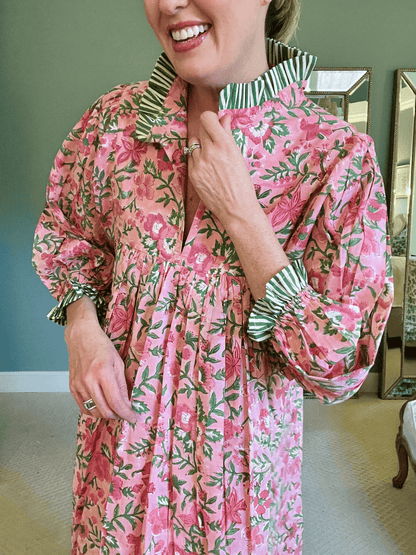 Newest Cotton Block Print Maxi Dress