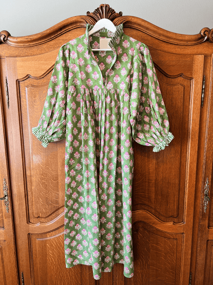 Newest Cotton Block Print Maxi Dress
