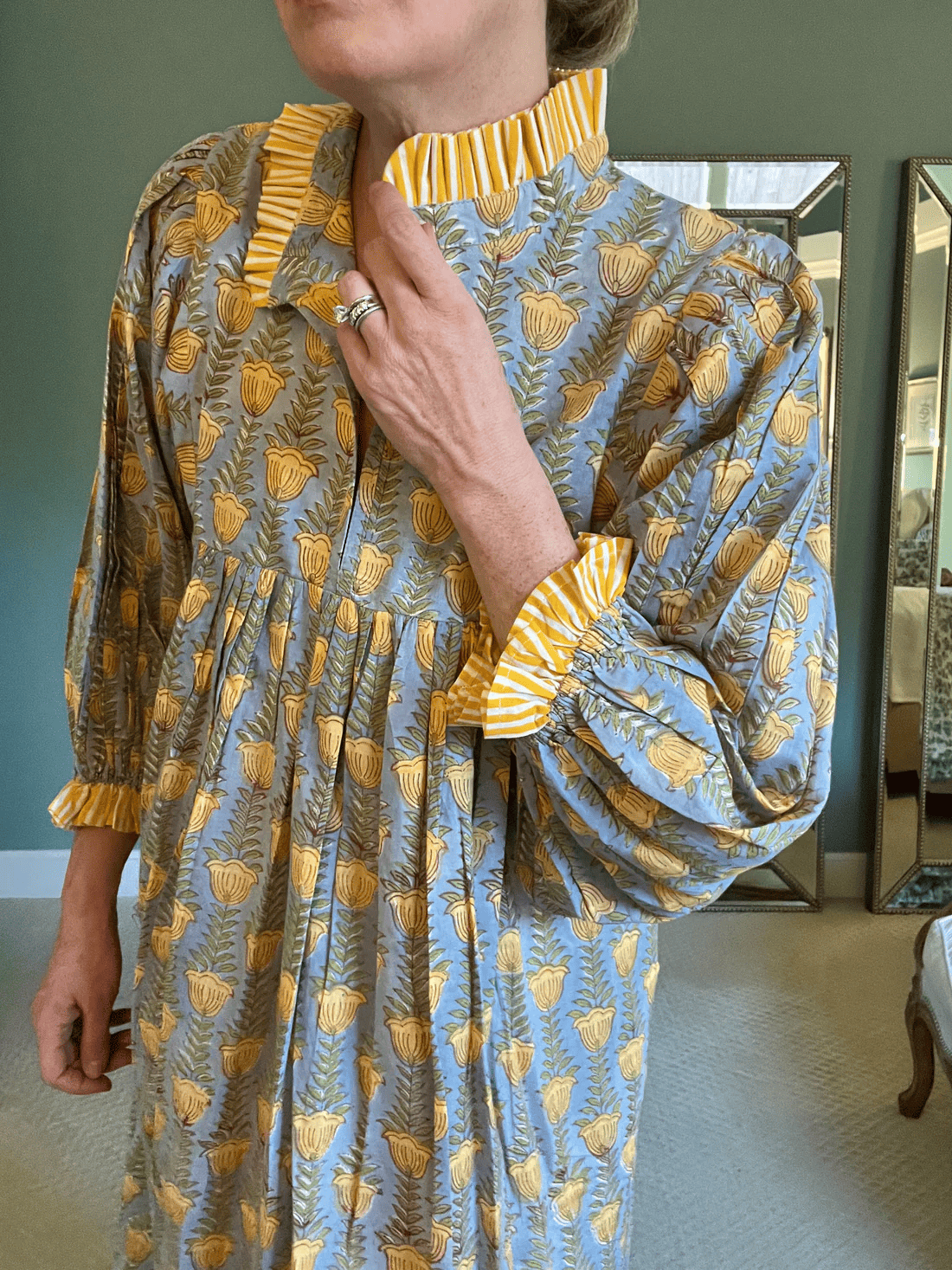 Newest Cotton Block Print Maxi Dress