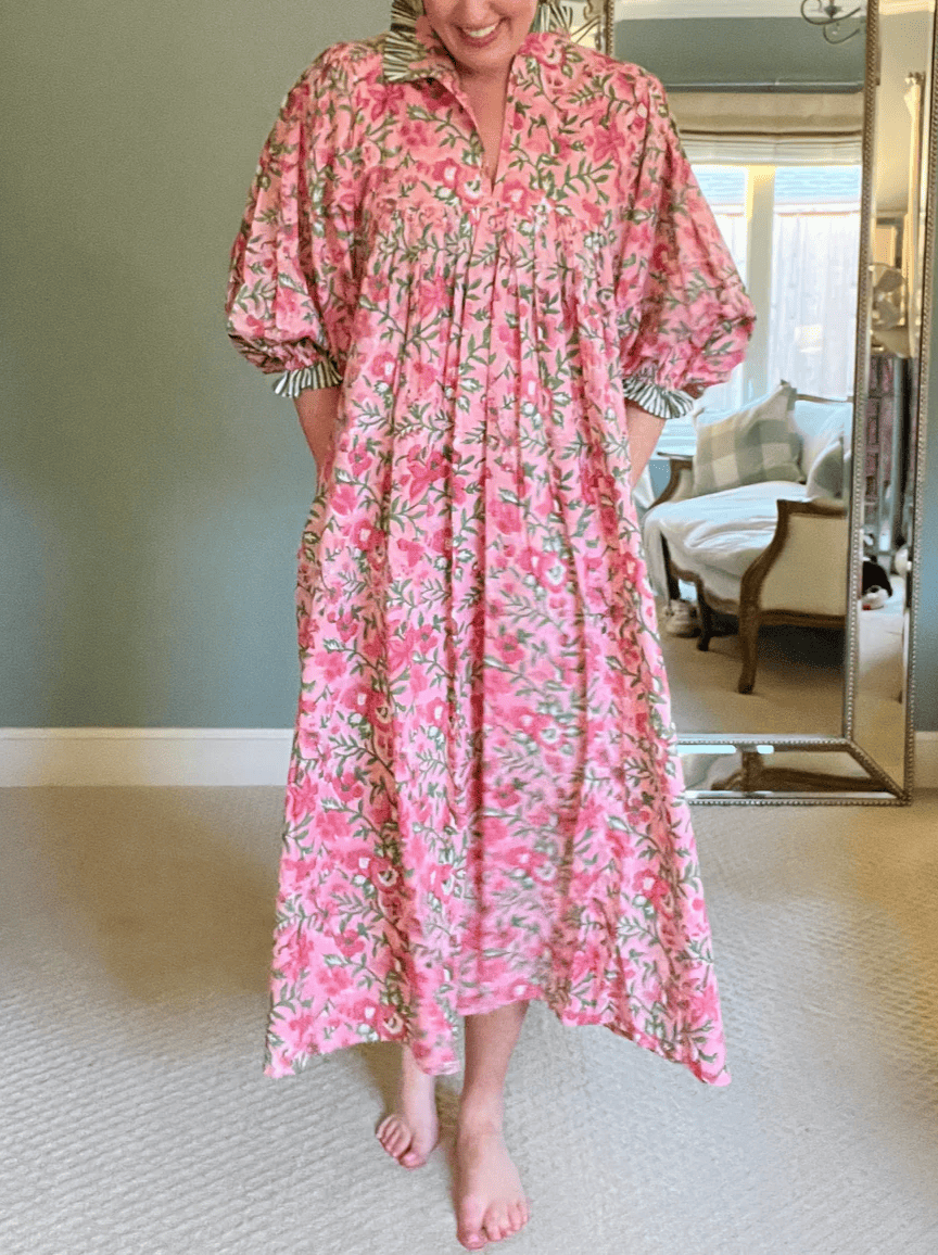 Newest Cotton Block Print Maxi Dress