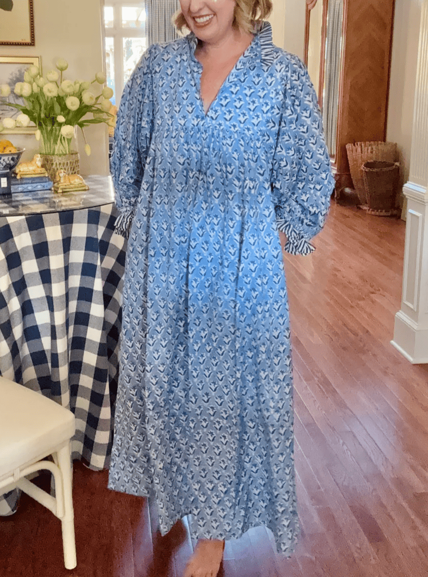 Newest Cotton Block Print Maxi Dress