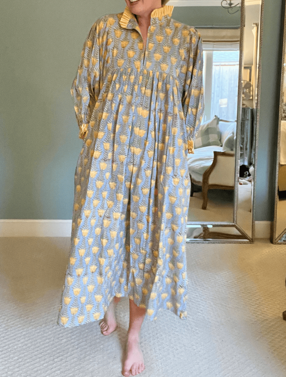 Newest Cotton Block Print Maxi Dress