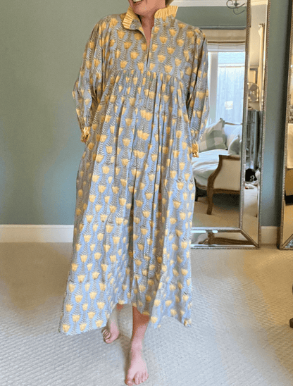Newest Cotton Block Print Maxi Dress