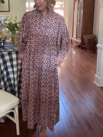 Newest Cotton Block Print Maxi Dress