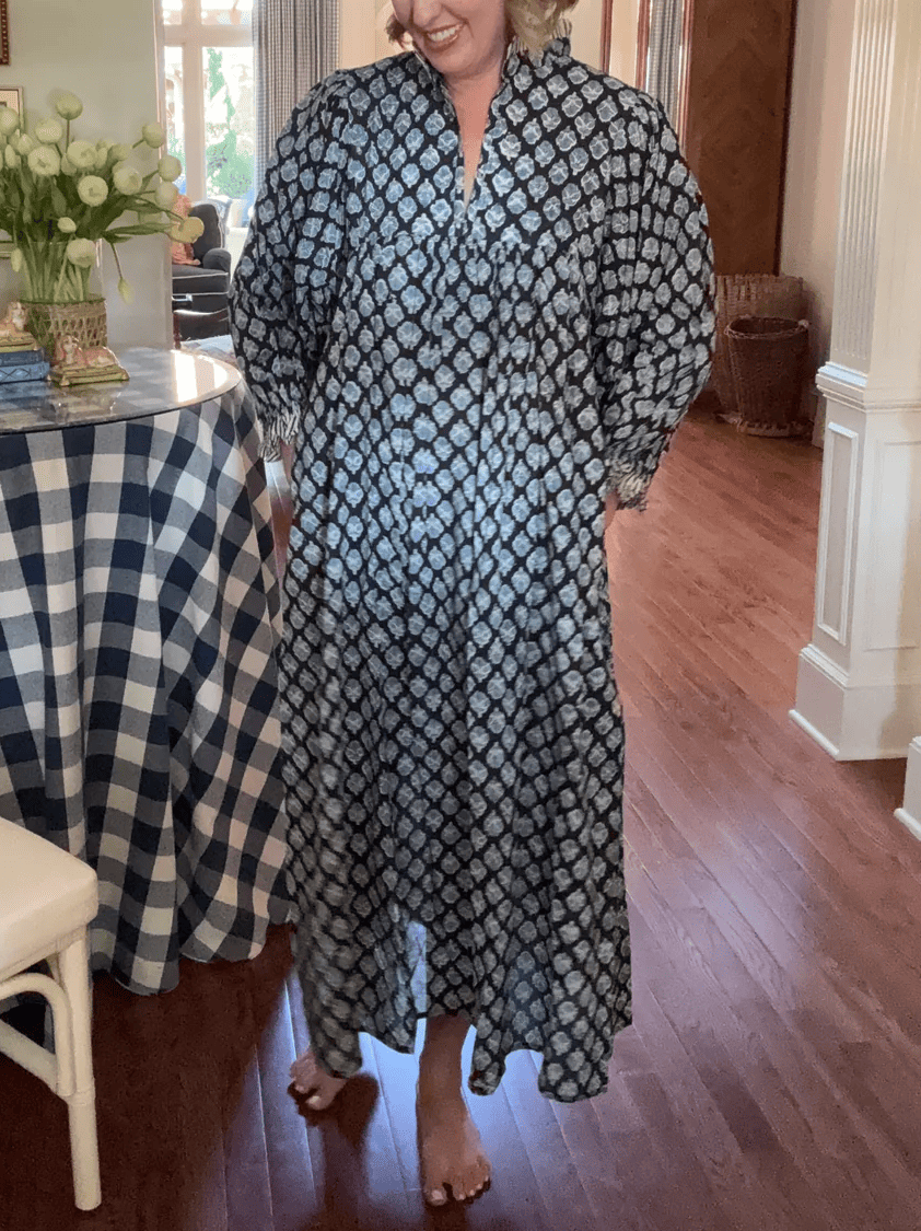 Newest Cotton Block Print Maxi Dress