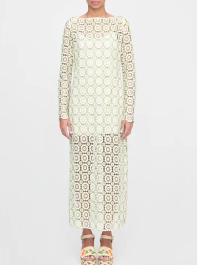 Embroidered Knit Lace-Up Dress