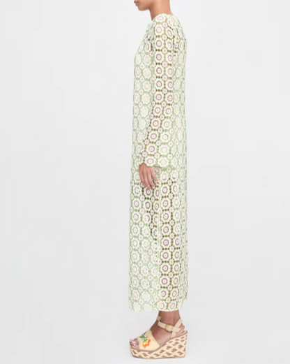 Embroidered Knit Lace-Up Dress