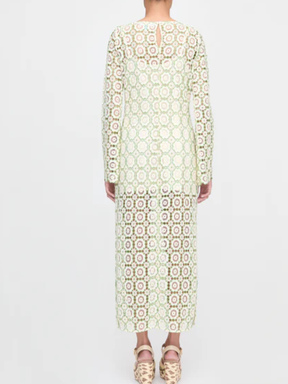 Embroidered Knit Lace-Up Dress