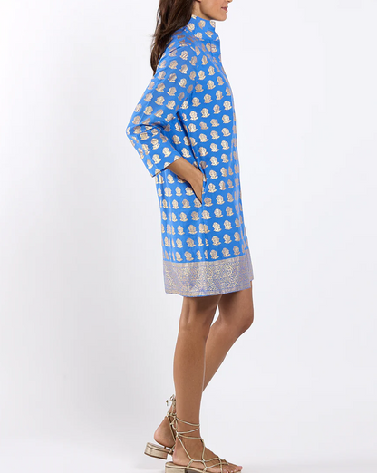Stand-collar printed mini dress