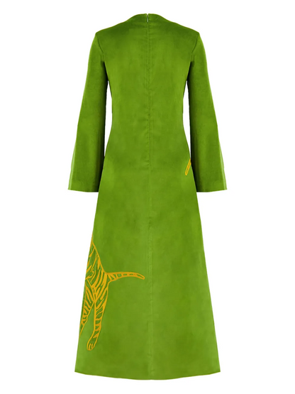 Printed Velvet Long-Sleeve Dress