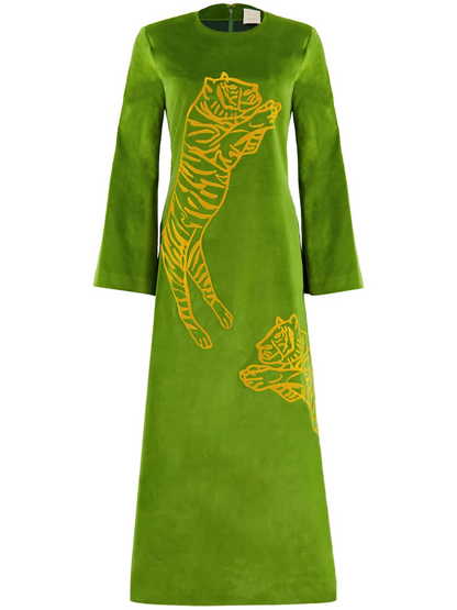 Printed Velvet Long-Sleeve Dress